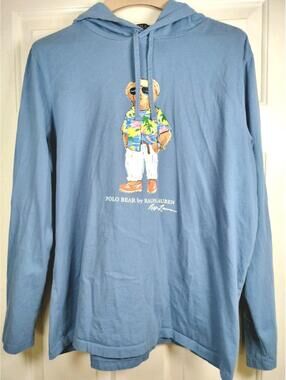 Polo Ralph Lauren Polo Bear Hoodie Shirt Blue Men’s Large Beach Vacation Bear